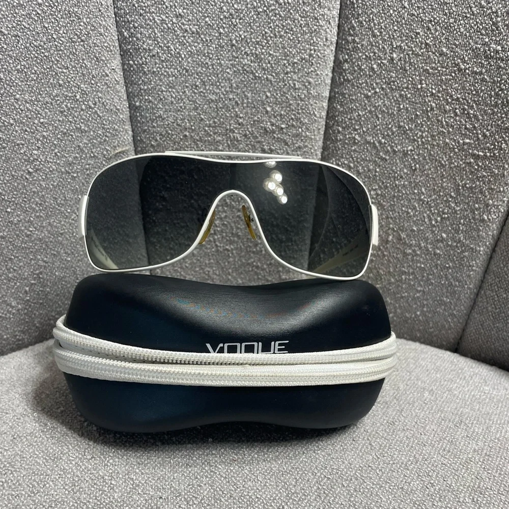 Vogue White Frame Silver Gradient Shield Sunglasses with Case